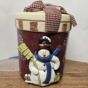 Vintage Joie De Vivre 3D Stoneware Snowman Cookie Jar